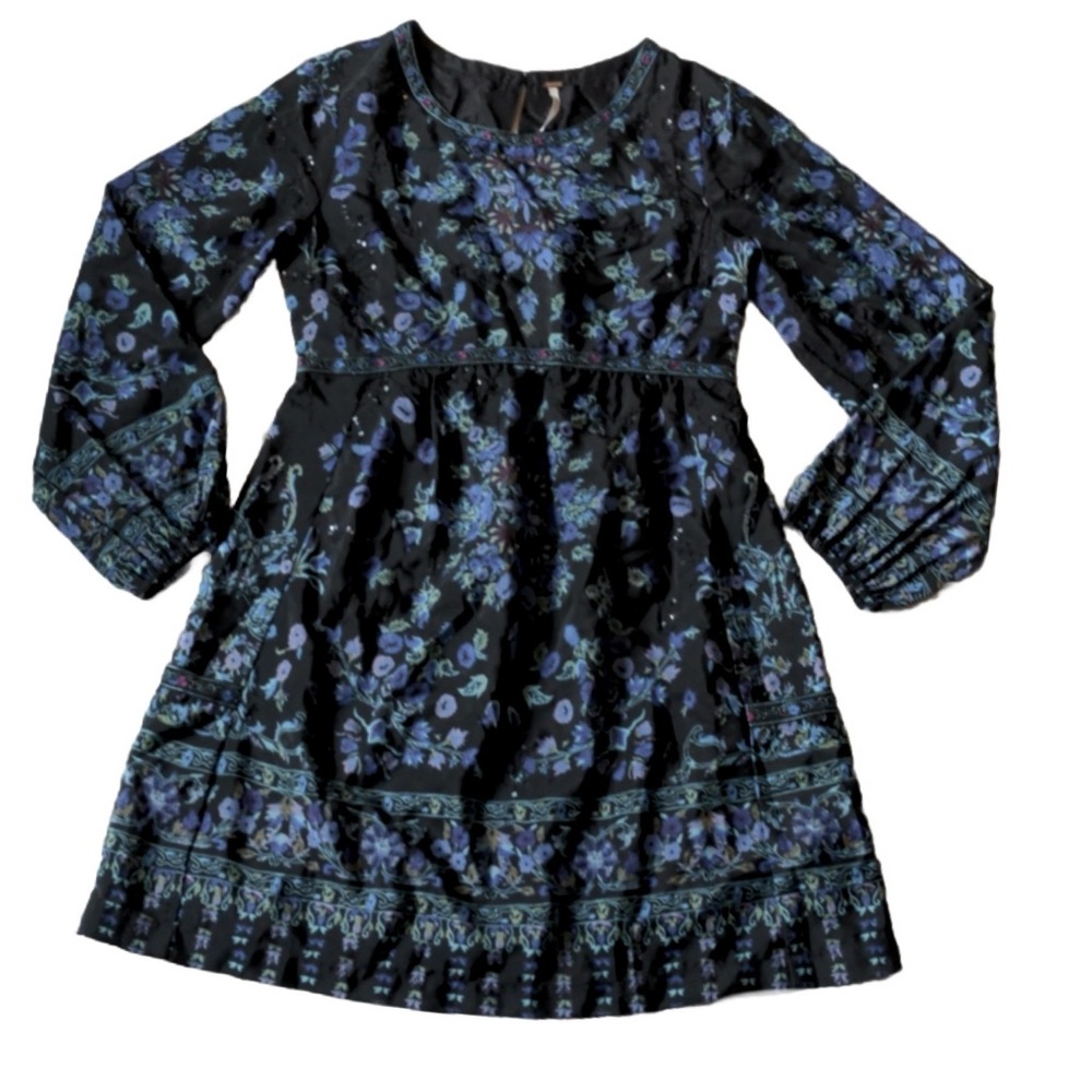 Free People Sequin Matroyshka Russian Doll Tunic Dress Sz 8 Black Embroidered - Picture 7 of 10